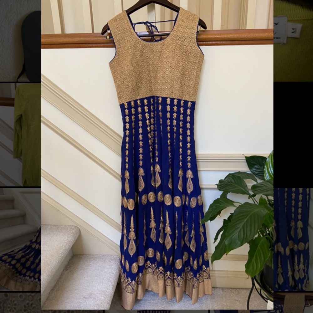 Anarkali Royal Blue and Gold Dress